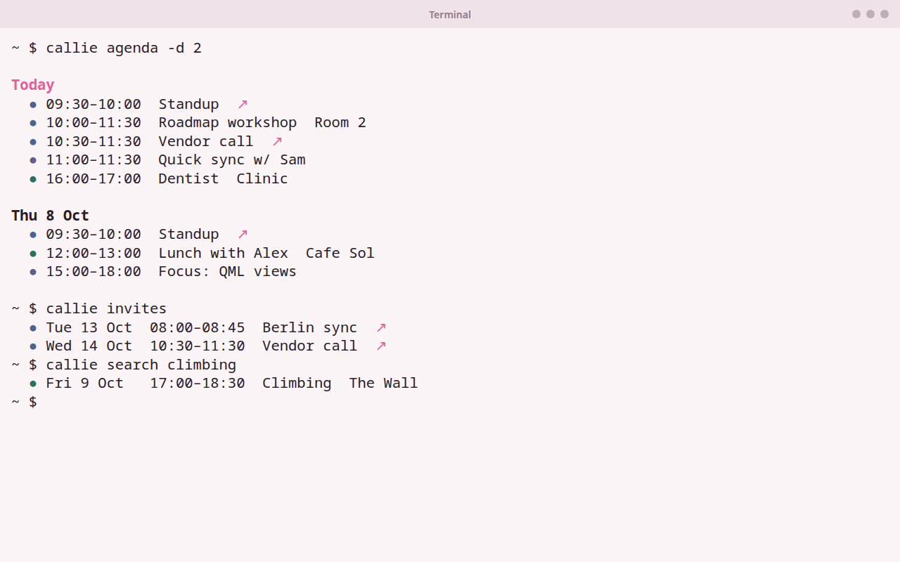 The same commands in a light terminal